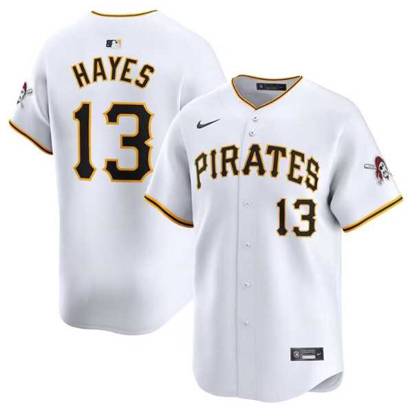 Men%27s Pittsburgh Pirates #13 Ke%27Bryan Hayes White Home Limited Baseball Stitched Jersey Dzhi